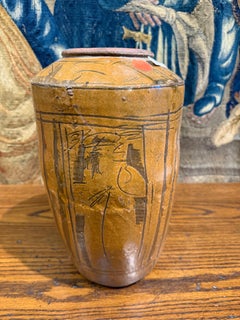 Vintage Rust-Brown Pottery Wine Jar, Mid-20th Century