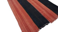Vintage Rust Charcoal Brown Striped Hemp Flatweave Rug 4'10''x11'2''