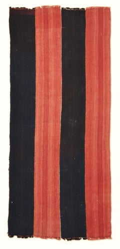 Antique Rust Charcoal Brown Striped Hemp Flatweave Rug 4'10''x11'2''
