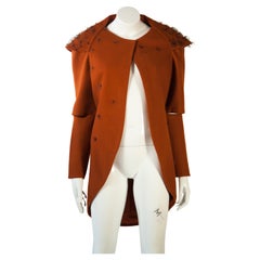 Vintage Italian Dovetail Orange-Brown Felt Jacket with Detachable Sleeves and Fur Detail