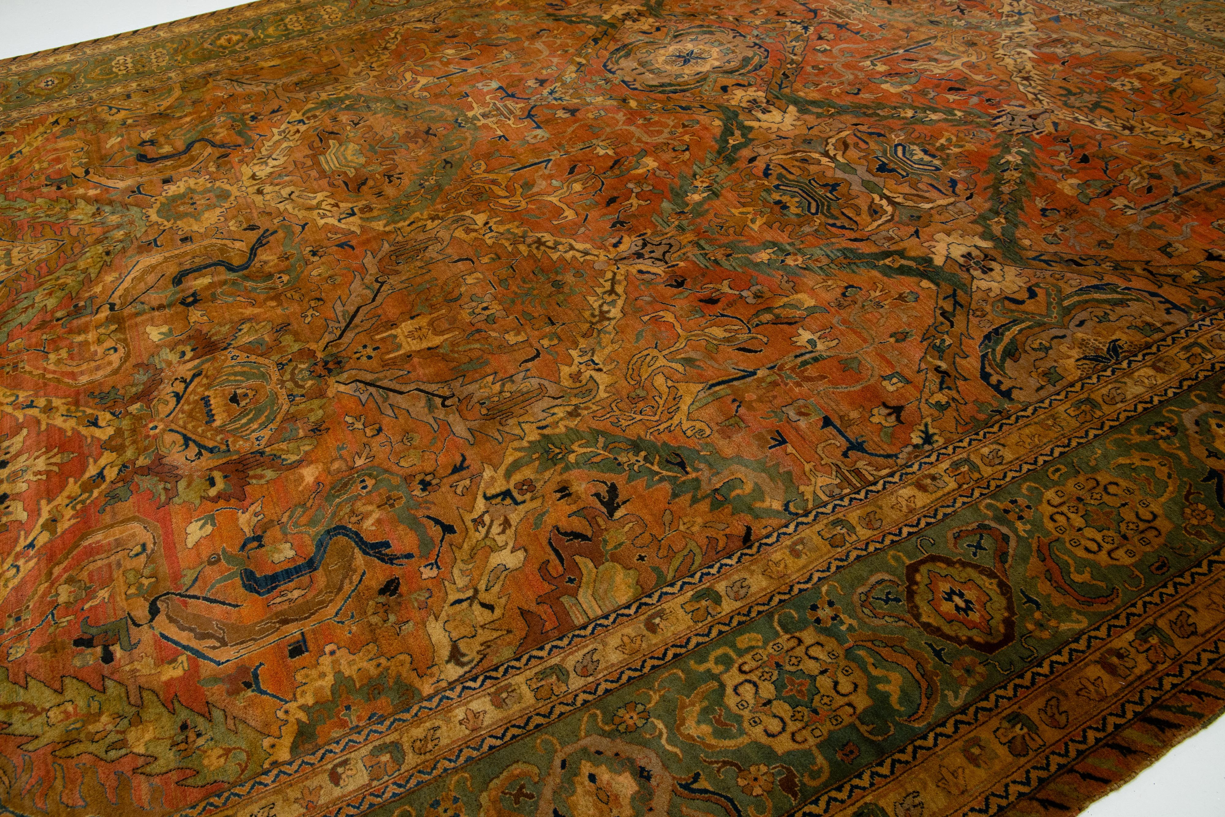 Islamic Vintage Rust Sultanabad Persian Wool Rug With Allover Motif For Sale