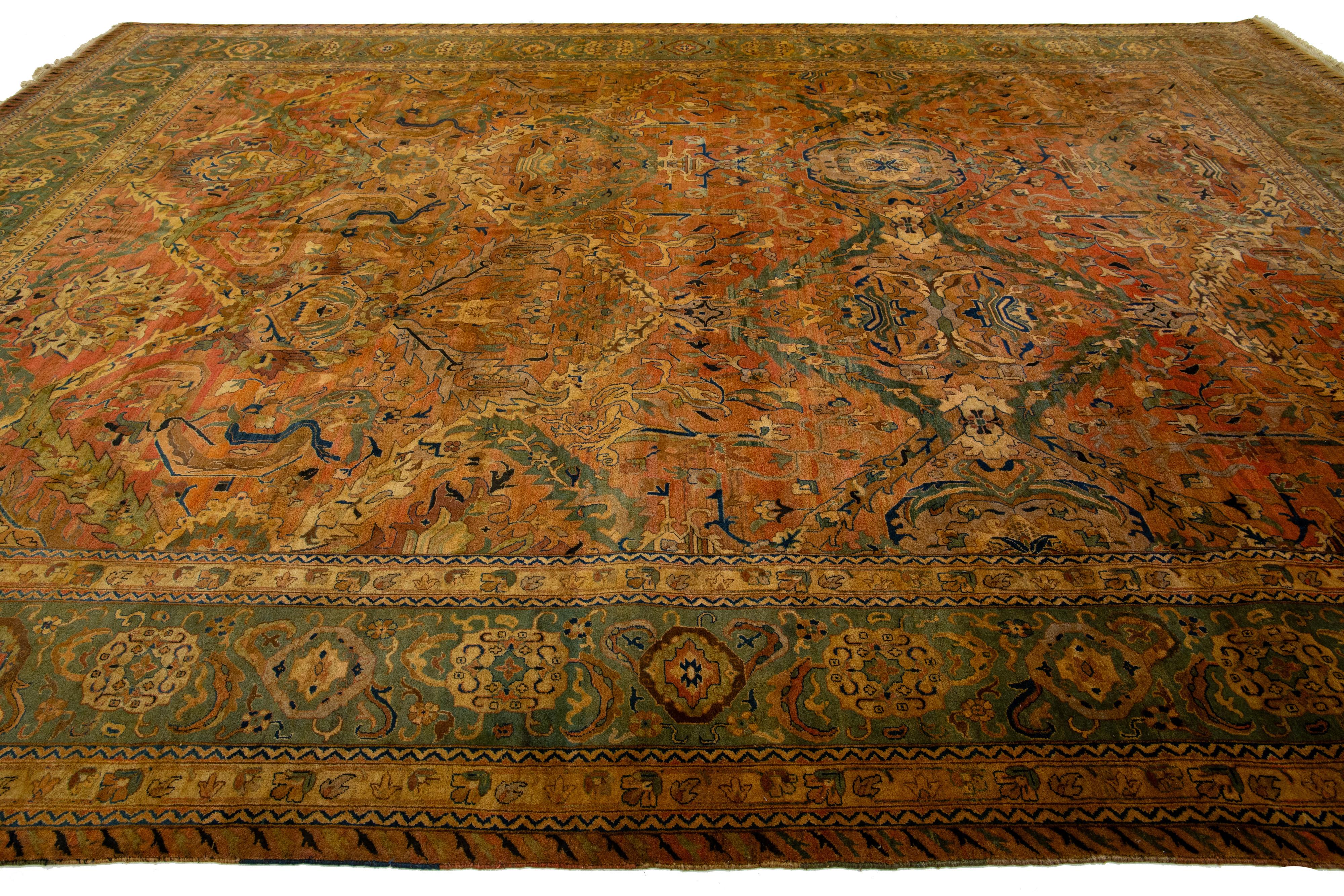 Hand-Knotted Vintage Rust Sultanabad Persian Wool Rug With Allover Motif For Sale