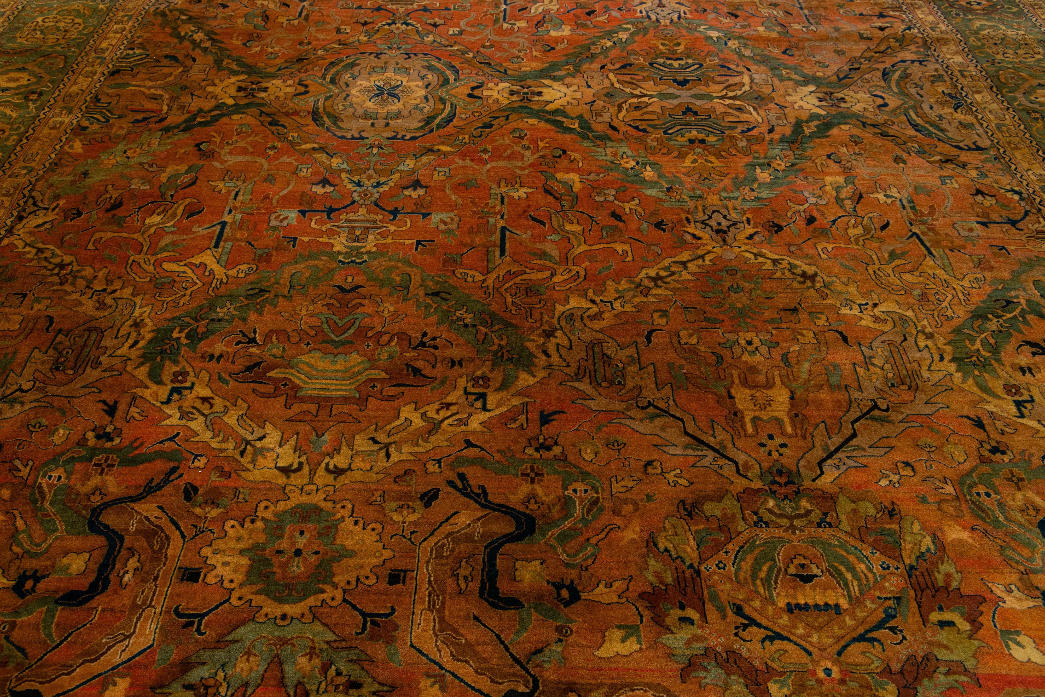 20th Century Vintage Rust Sultanabad Persian Wool Rug With Allover Motif For Sale