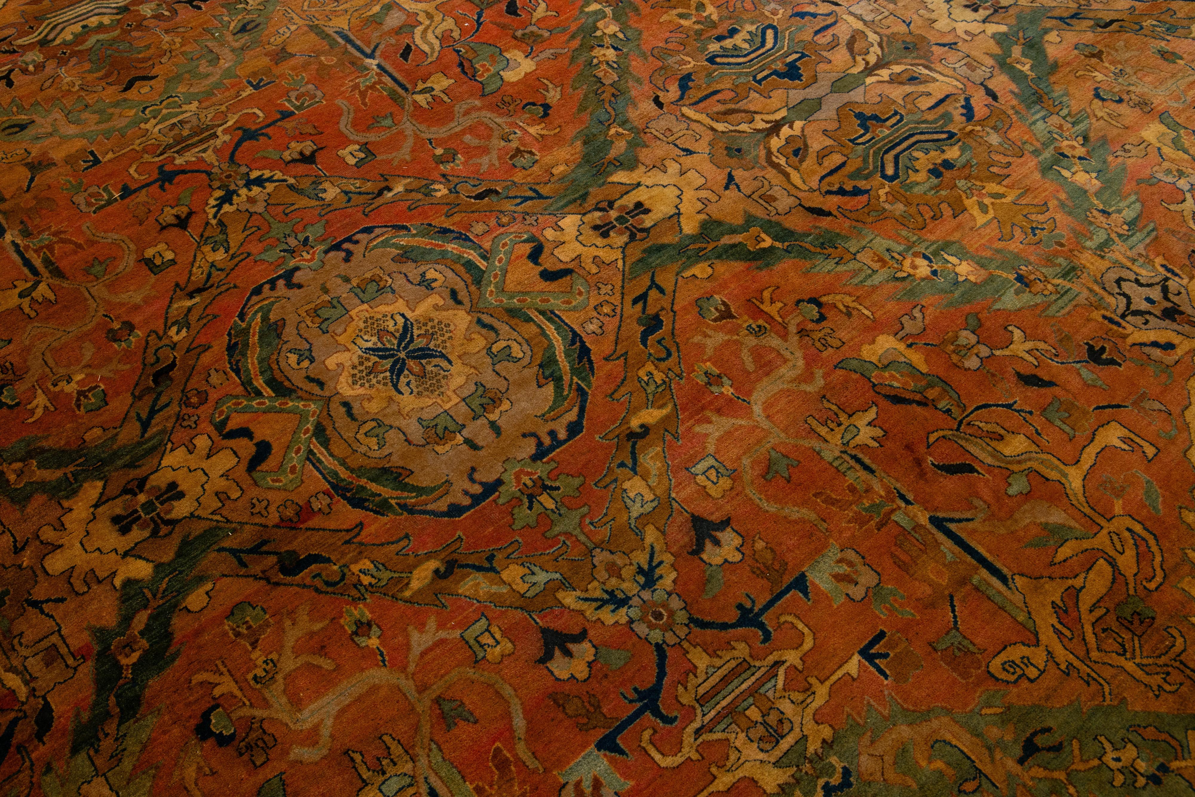 Vintage Rust Sultanabad Persian Wool Rug With Allover Motif For Sale 1