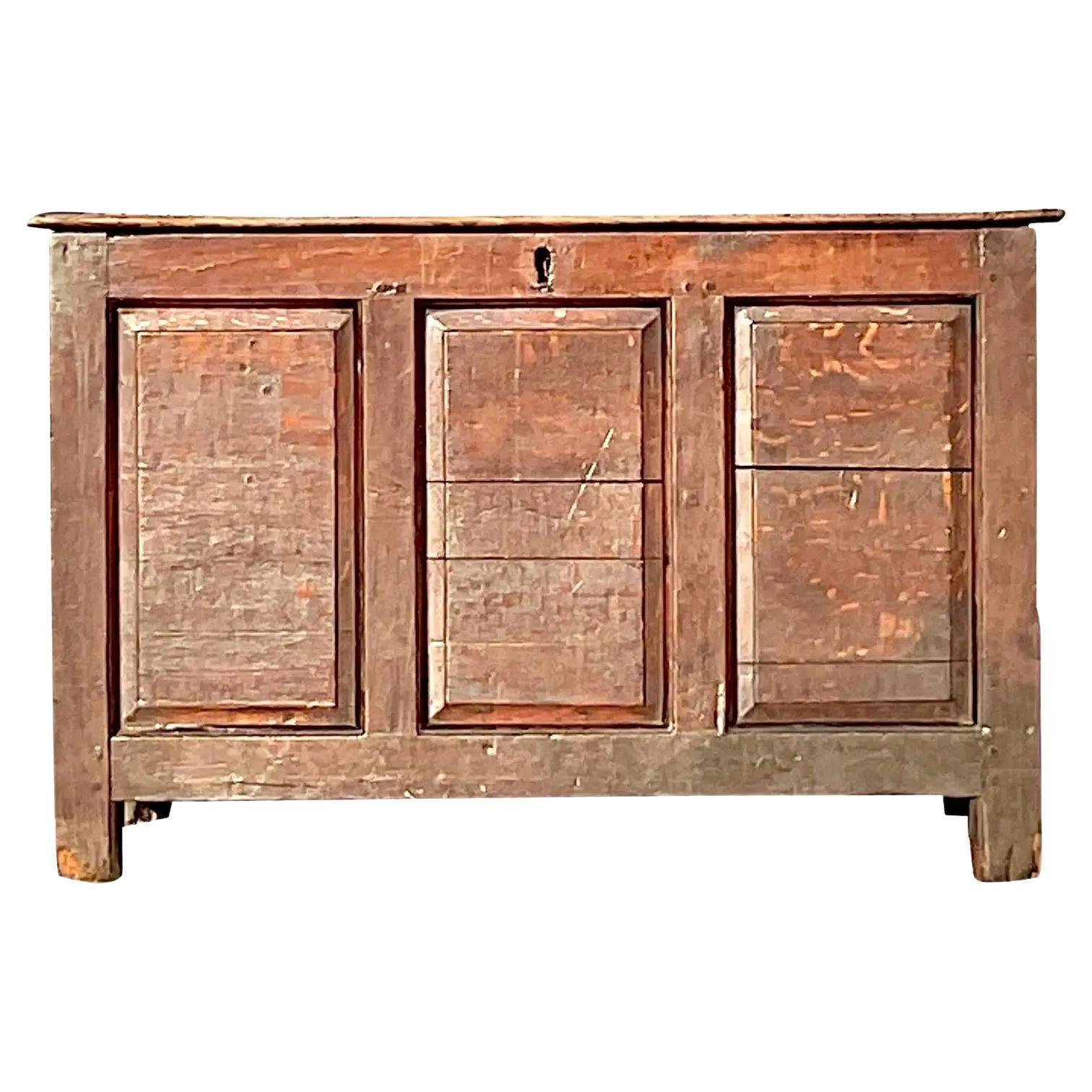 Vintage Rustic 19th Century Blanket Chest For Sale