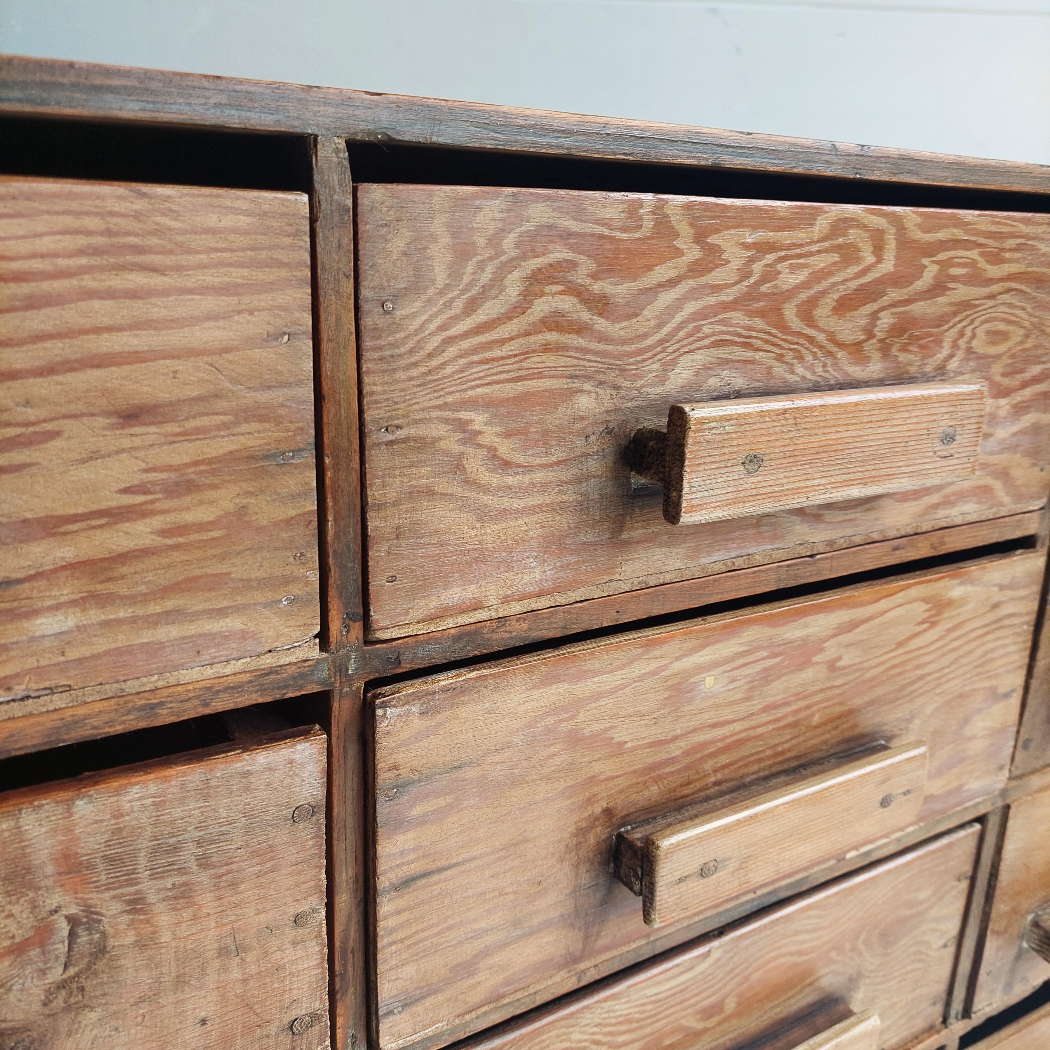 Vintage Rustic Apothecary Collectors Drawers Unit Low Sideboard 8