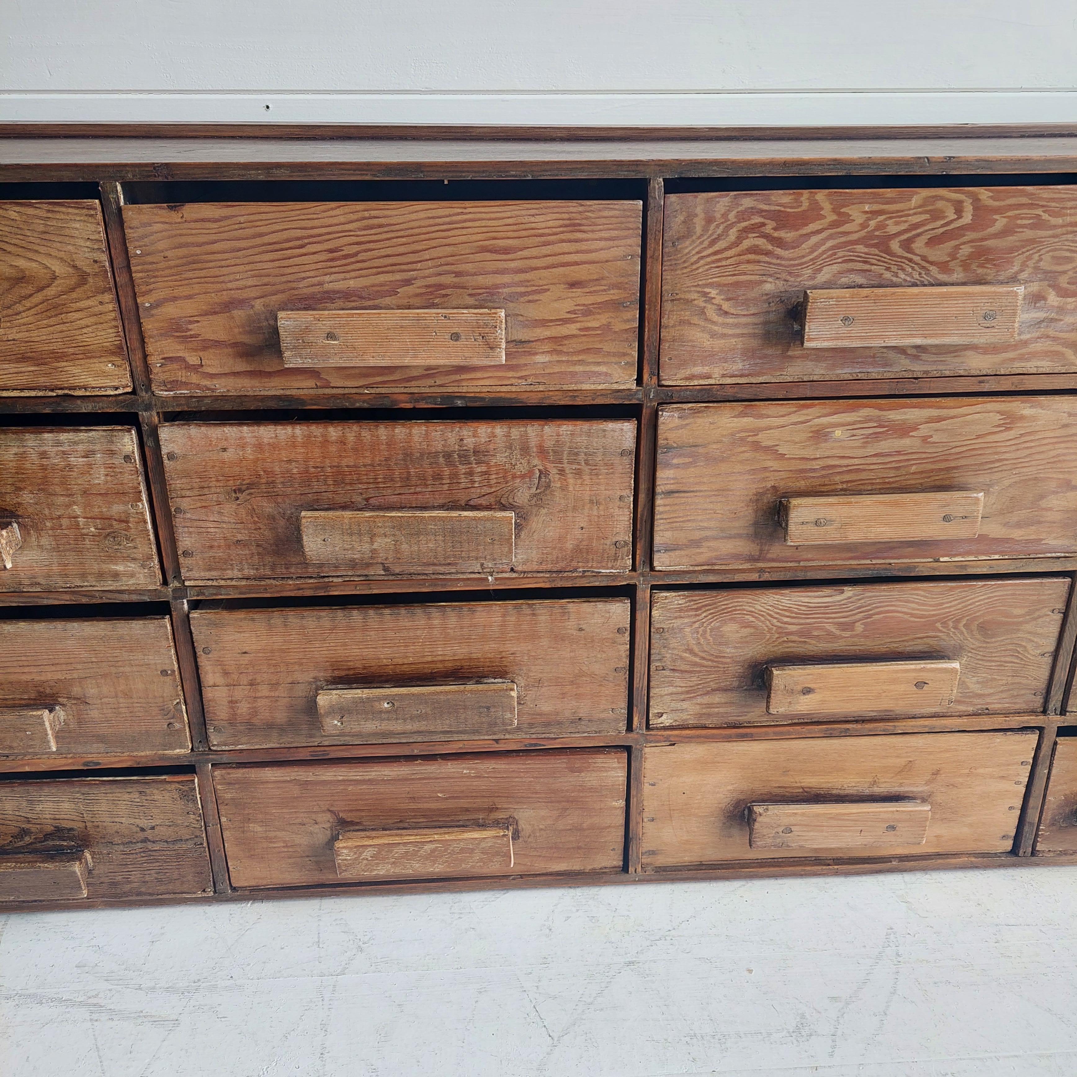 Vintage Rustic Apothecary Collectors Drawers Unit Low Sideboard 1