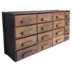 Vintage Rustic Apothecary Collectors Drawers Unit Low Sideboard