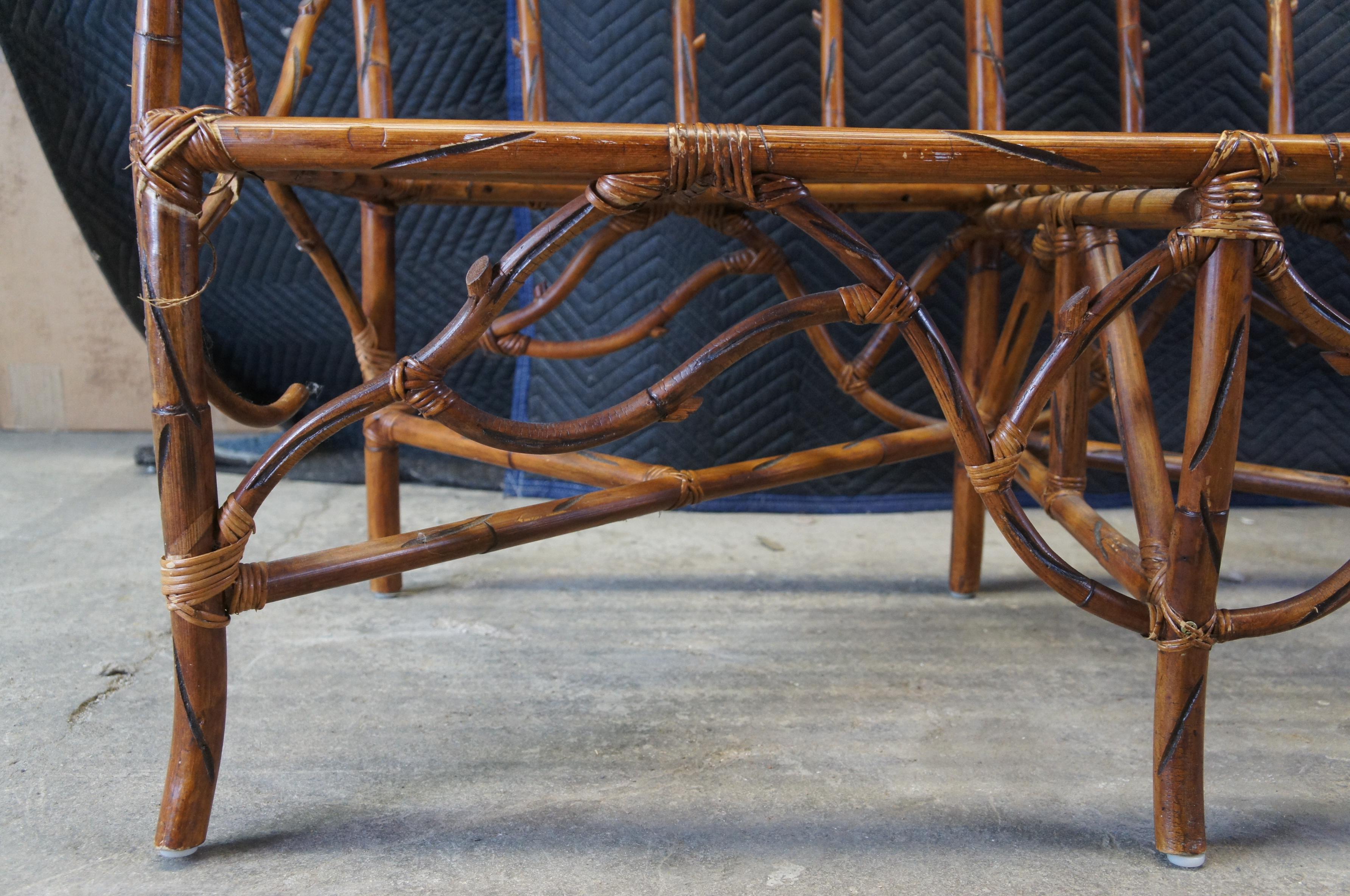 Vintage Rustic Bamboo Rattan Bent Wood Adirondak Tree Branch Bench Settee For Sale 3