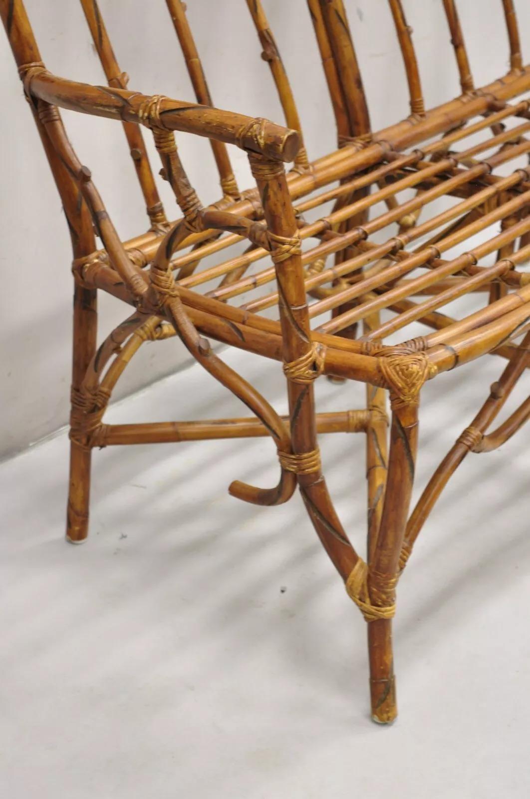Vintage Rustic Bamboo Rattan Tree Branch Form Adirondack Bench Settee For Sale 5
