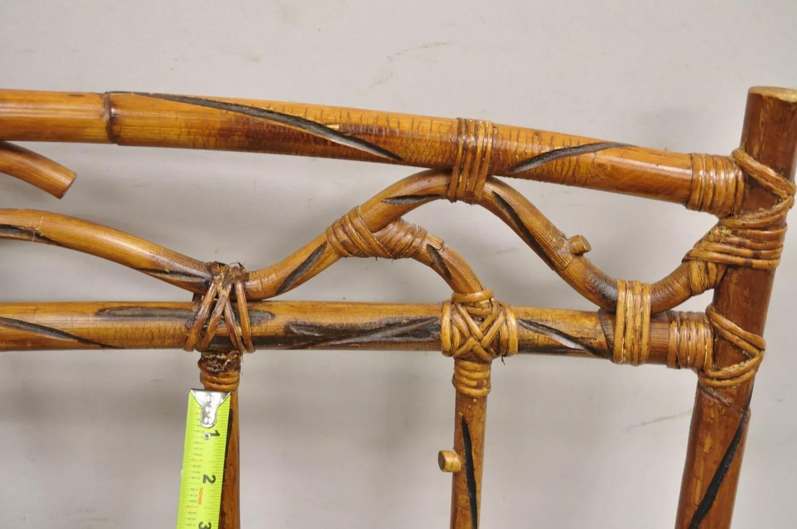 Vintage Rustic Bamboo Rattan Tree Branch Form Adirondack Bench Settee For Sale 1