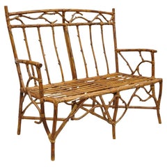 Banc Adirondack rustique en bambou et rotin en forme de branche d'arbre Settee