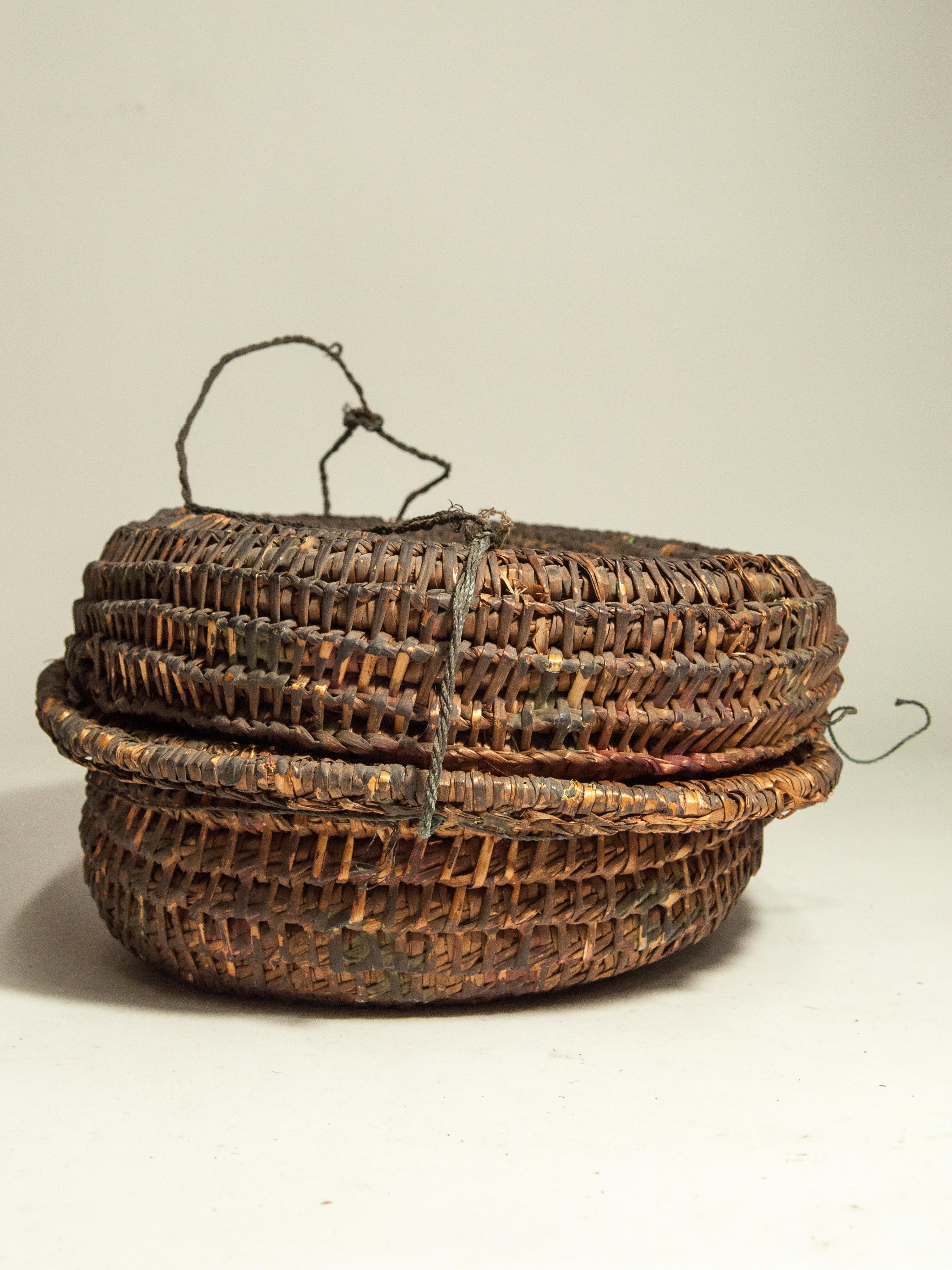 Hand-Crafted Vintage Rustic Basket Box from the Tharu of Nepal, Mid-20th Century