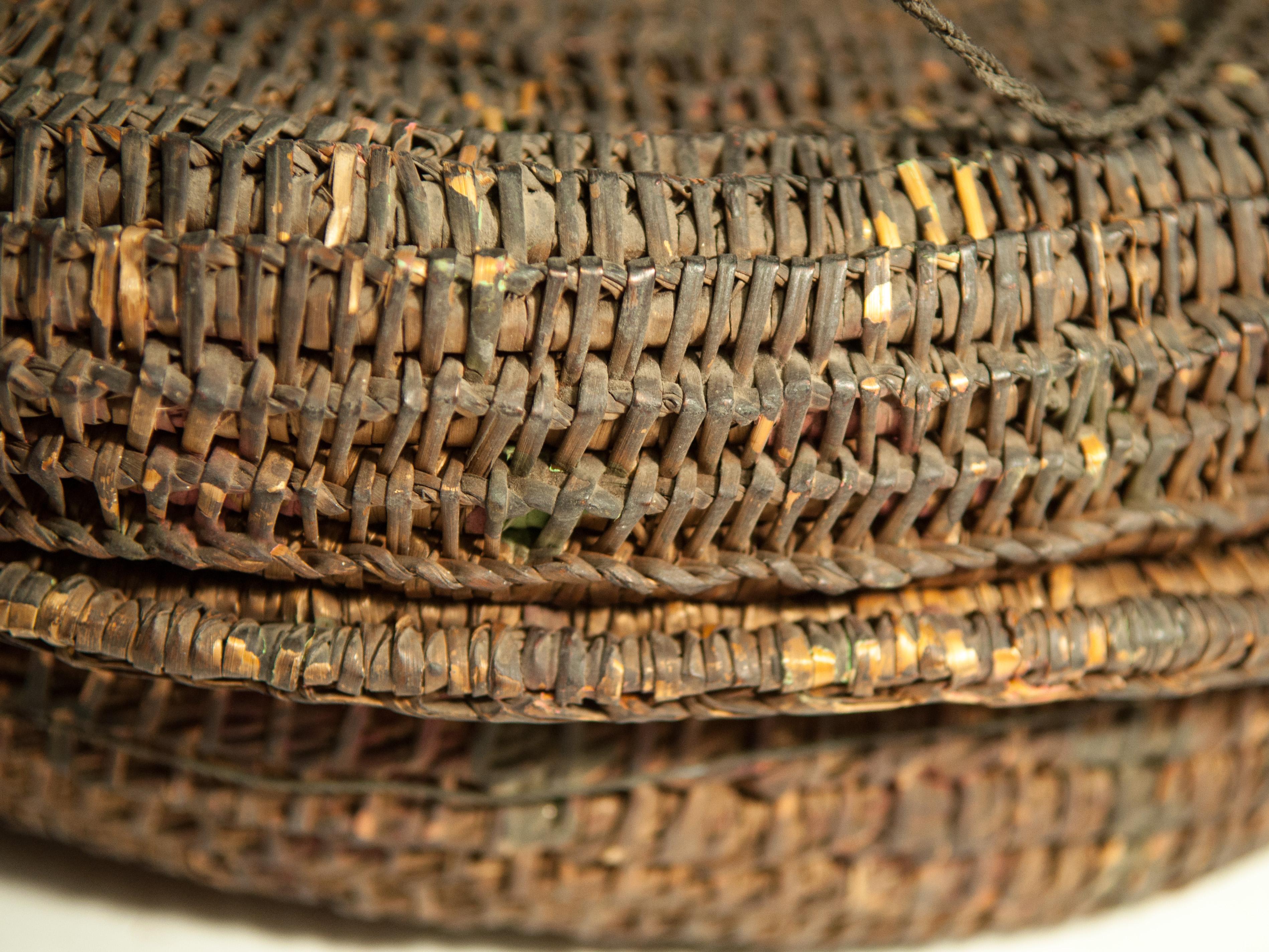 Bamboo Vintage Rustic Basket Box from the Tharu of Nepal, Mid-20th Century