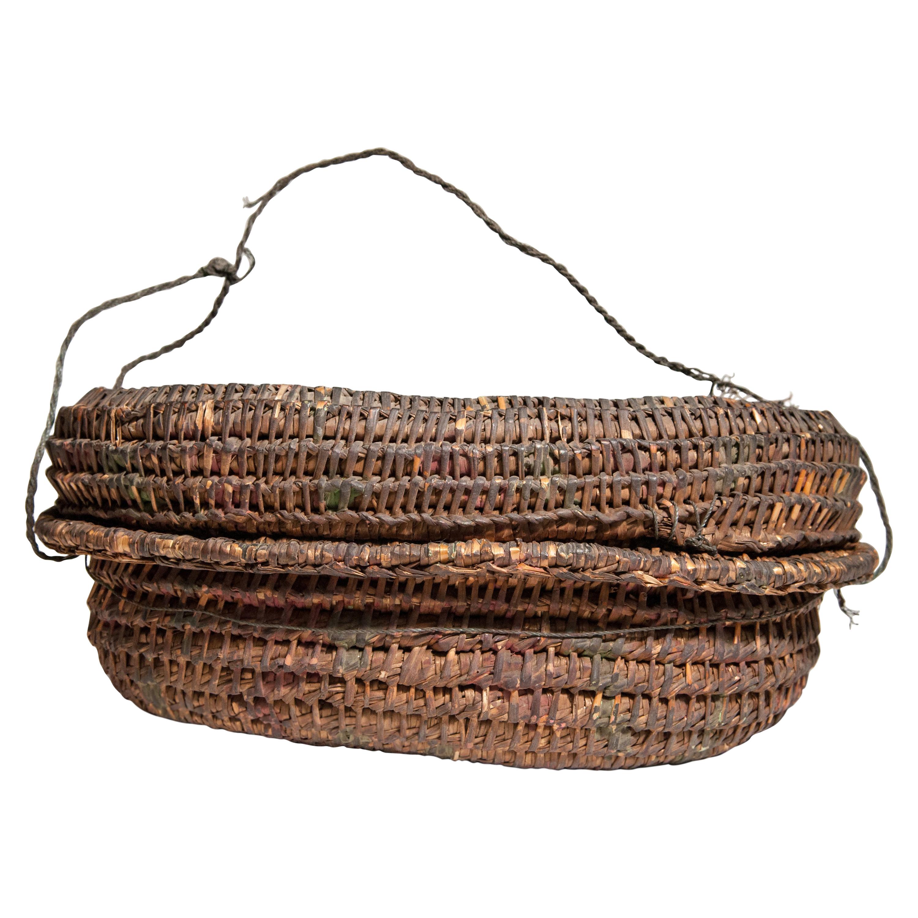 Vintage Rustic Basket Box from the Tharu of Nepal, Mid-20th Century