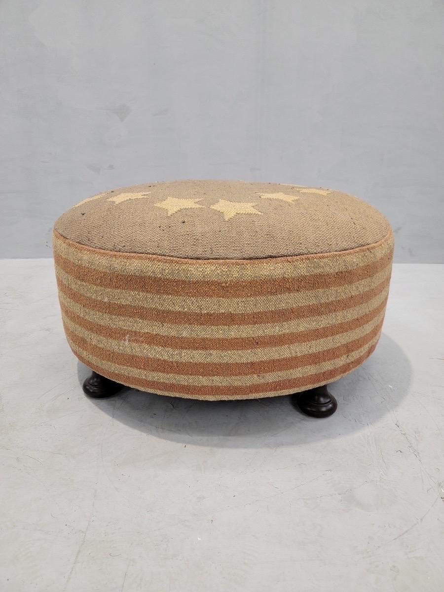Folk Art Vintage Rustic Betsy Ross Recycled Kilim Rustic American Flag Ottoman For Sale