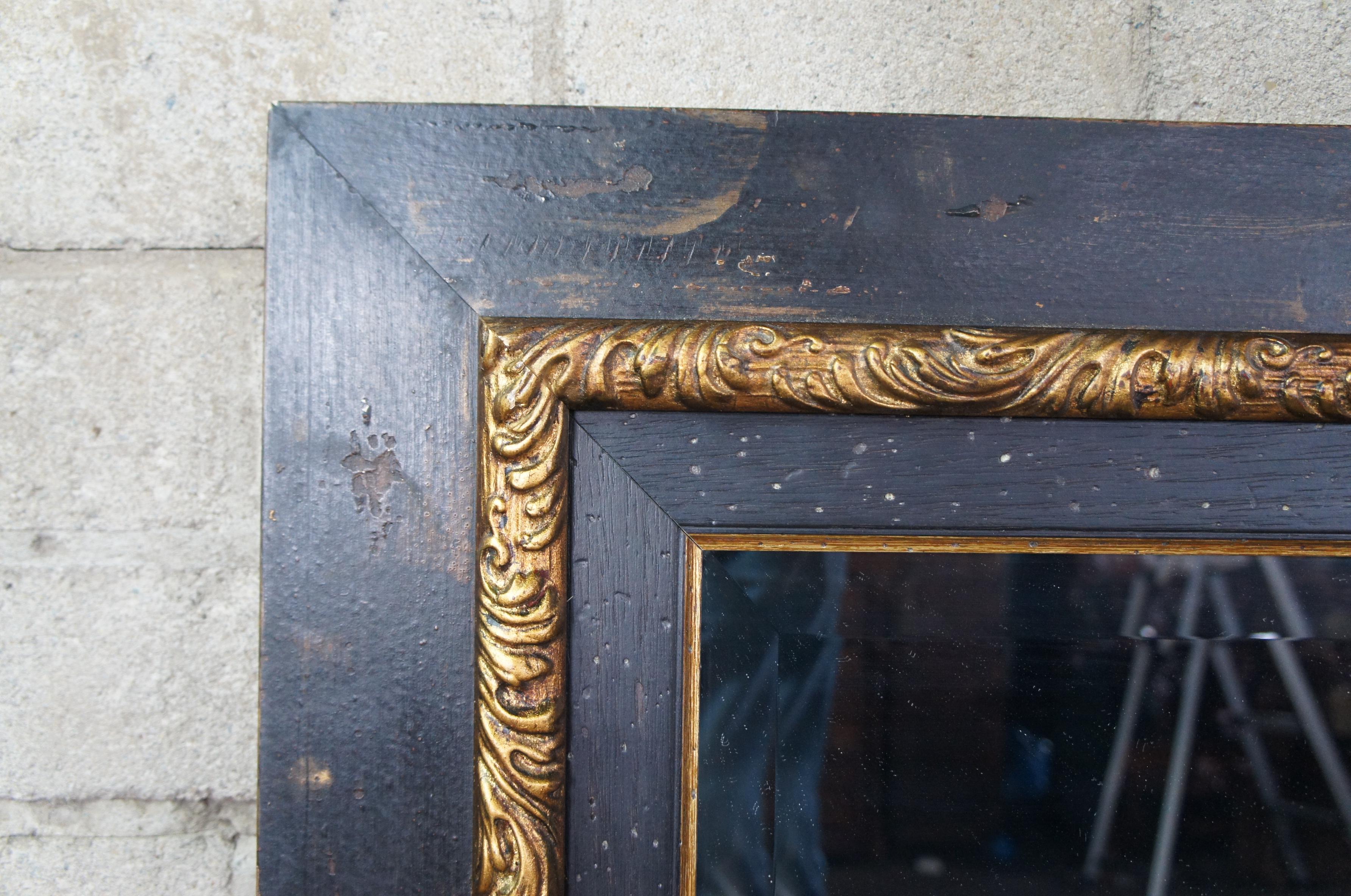 Vintage Rustic Black Gold Acanthus Rectangular Beveled Wall Vanity Mirror 1