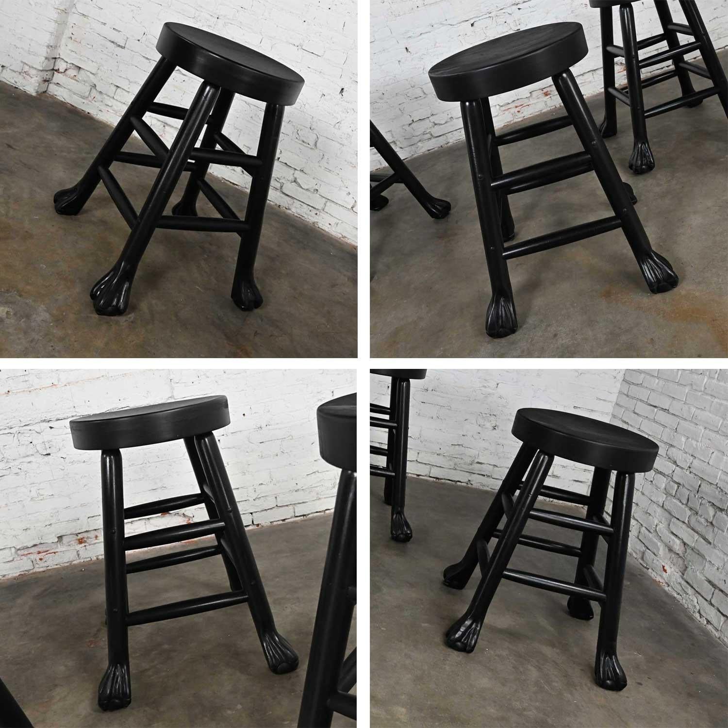 Vintage Rustic Blackened Solid Hardwood Chunky Claw Foot Barstools Set of 4 For Sale 5