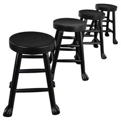 Vintage Rustic Blackened Solid Hardwood Chunky Claw Foot Barstools Set of 4