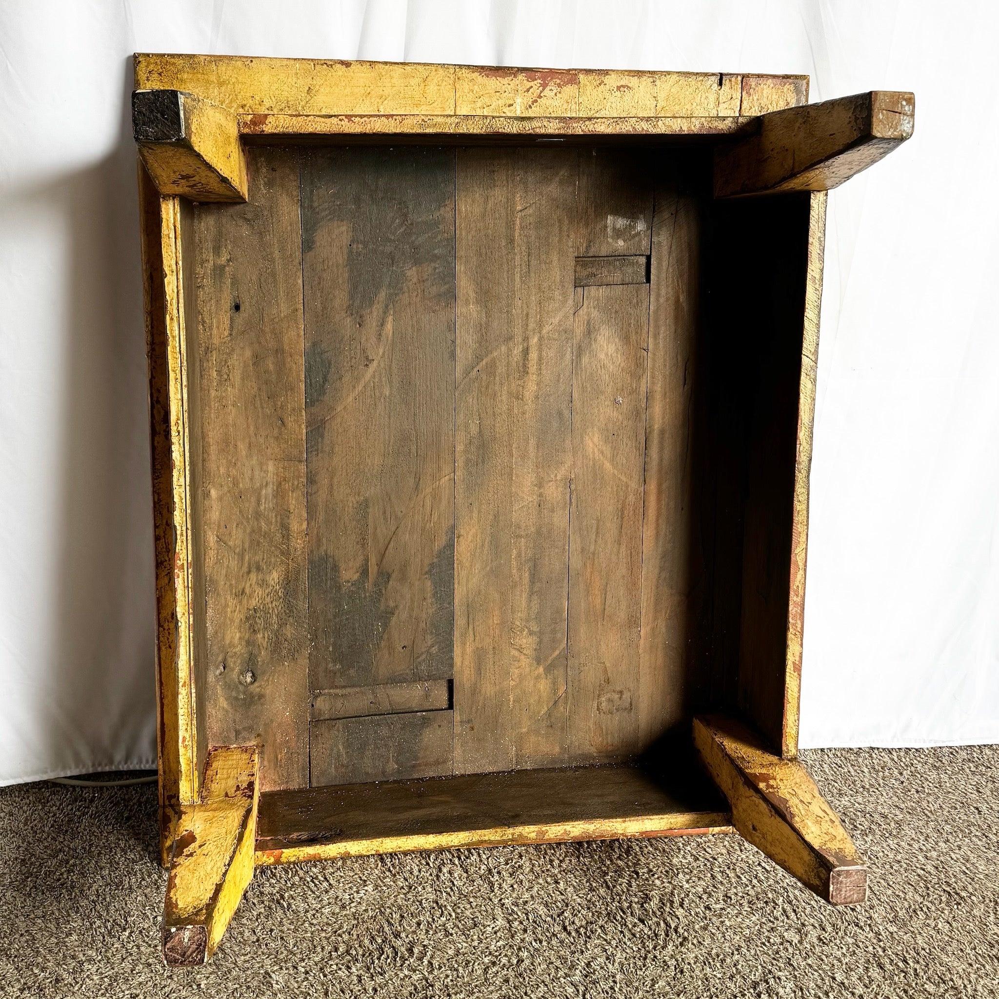 Elevate your living space with this Vintage Rustic Brazilian Coffee Table—distressed paint, solid wood, and tropical charm in one stunning piece.
 

 We sell items as acquired, without restoring or repairing. Vintage pieces may have age-related