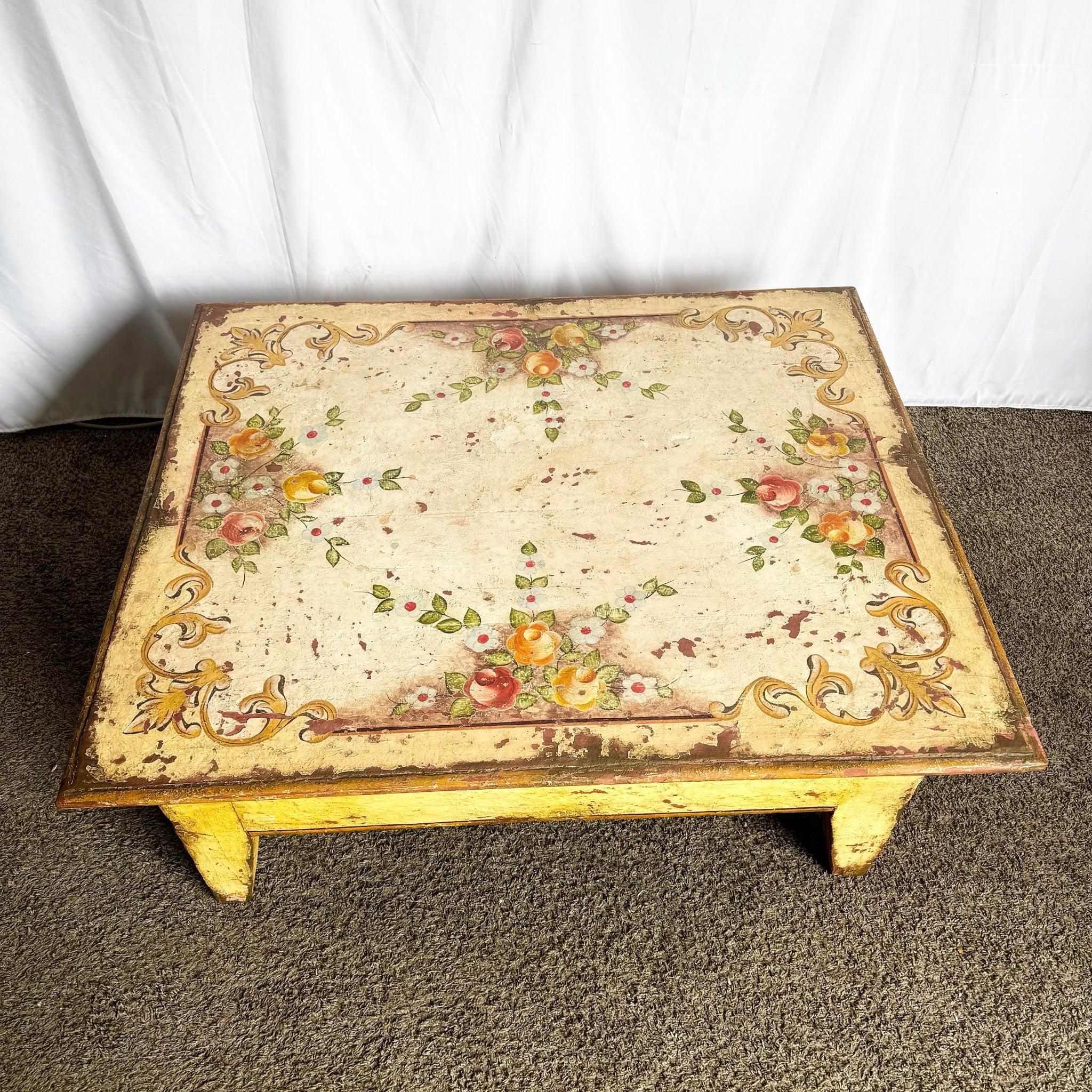 Vintage Rustic Brazilian Painted Coffee Table by Velha Bahia In Good Condition For Sale In Delray Beach, FL