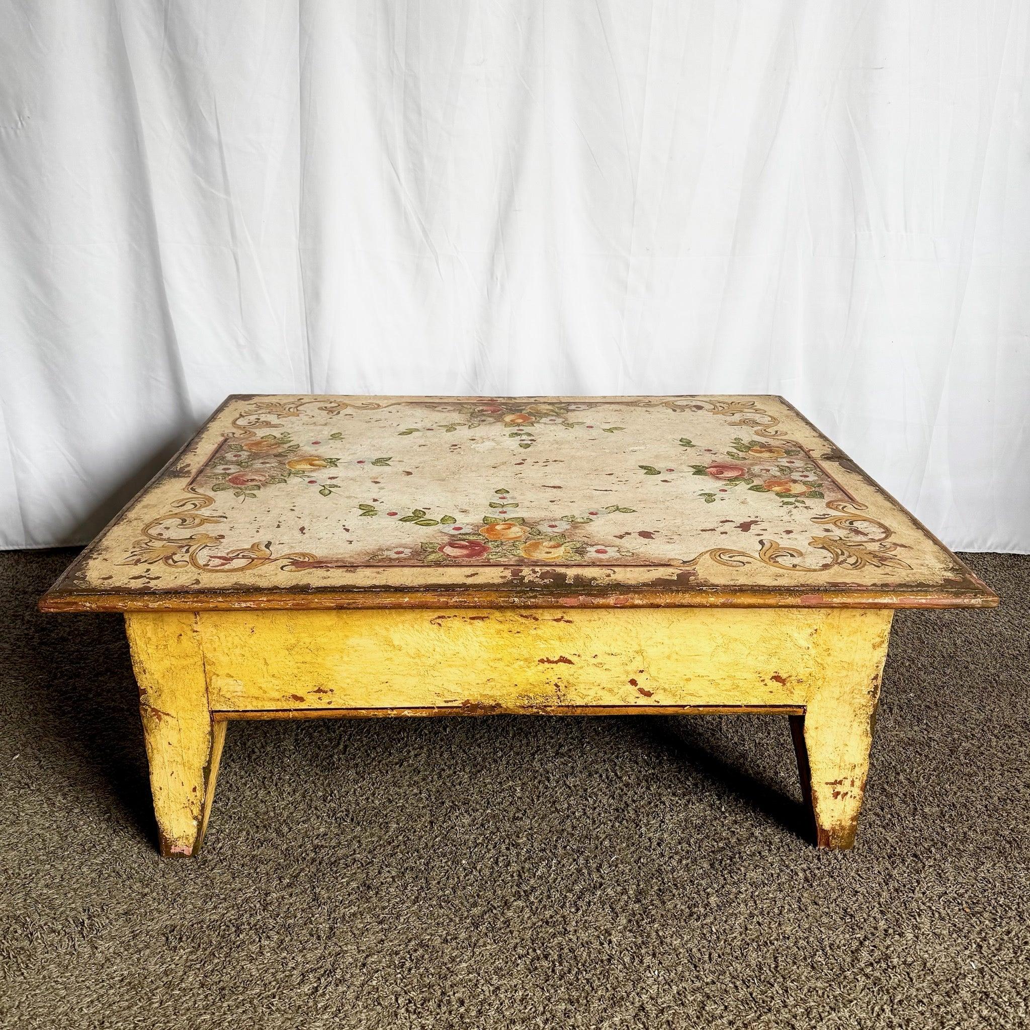 Wood Vintage Rustic Brazilian Painted Coffee Table by Velha Bahia For Sale