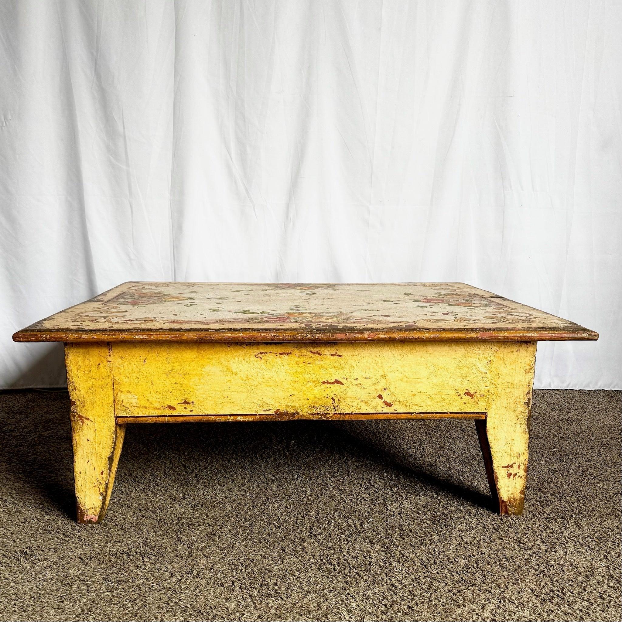 Vintage Rustic Brazilian Painted Coffee Table by Velha Bahia For Sale 2