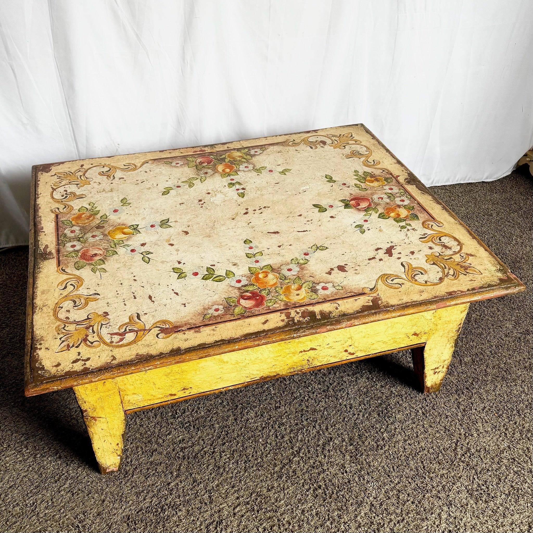 Vintage Rustic Brazilian Painted Coffee Table by Velha Bahia For Sale