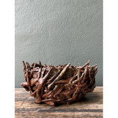 Vintage Rustic Brown Ceramic Twig Bowl