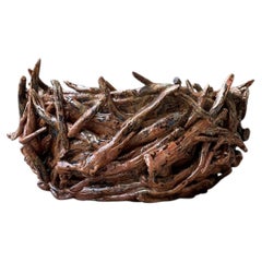 Vintage Rustic Brown Ceramic Twig Bowl