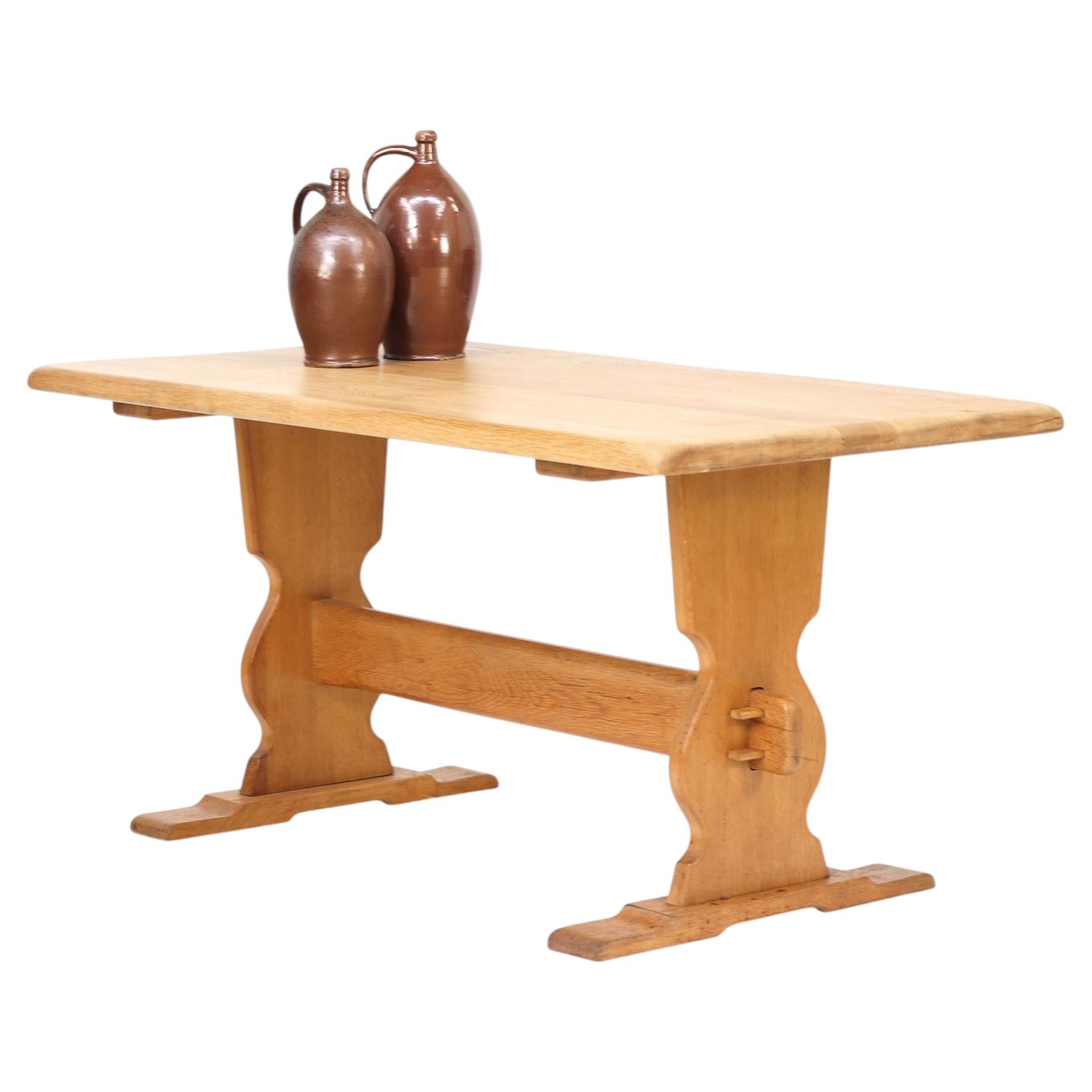 Vintage Rustic Brutalist Mid-Century Dining Table from Oak