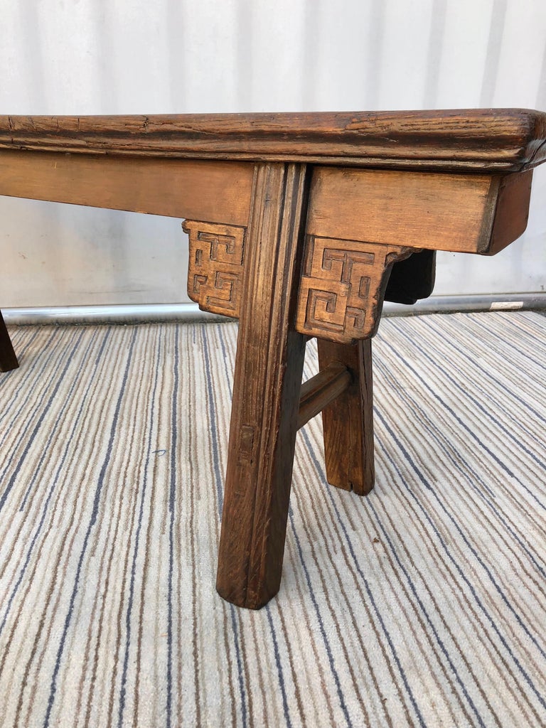 Vintage Rustic Chinese Carved Provincial Bench For Sale at 1stDibs