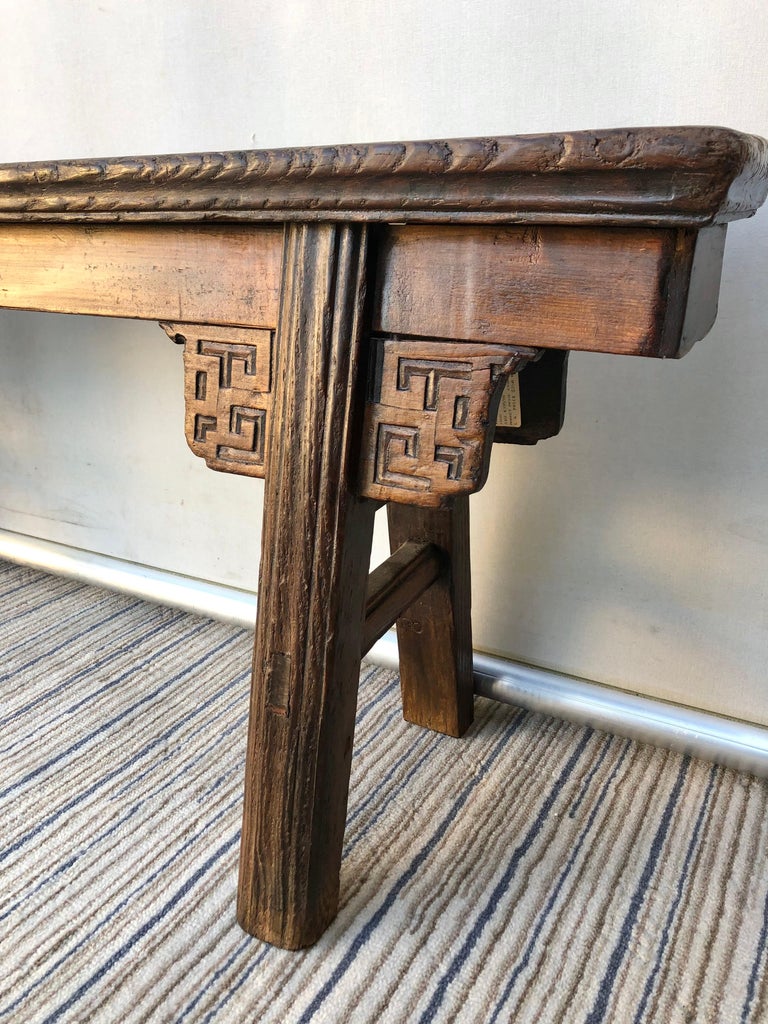 Vintage Rustic Chinese Carved Provincial Bench For Sale at 1stDibs