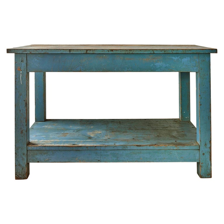 Vintage Rustic Console Table In Blue, Vintage Painted Console Table