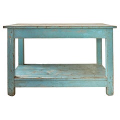 Vintage Rustic Console Table in Blue Painted Wood, France Late 19th-Century
