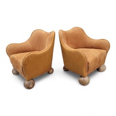 Vintage Rustic Modern Club Chairs Newly Reupholstered in Suede & Cowhide - Pair