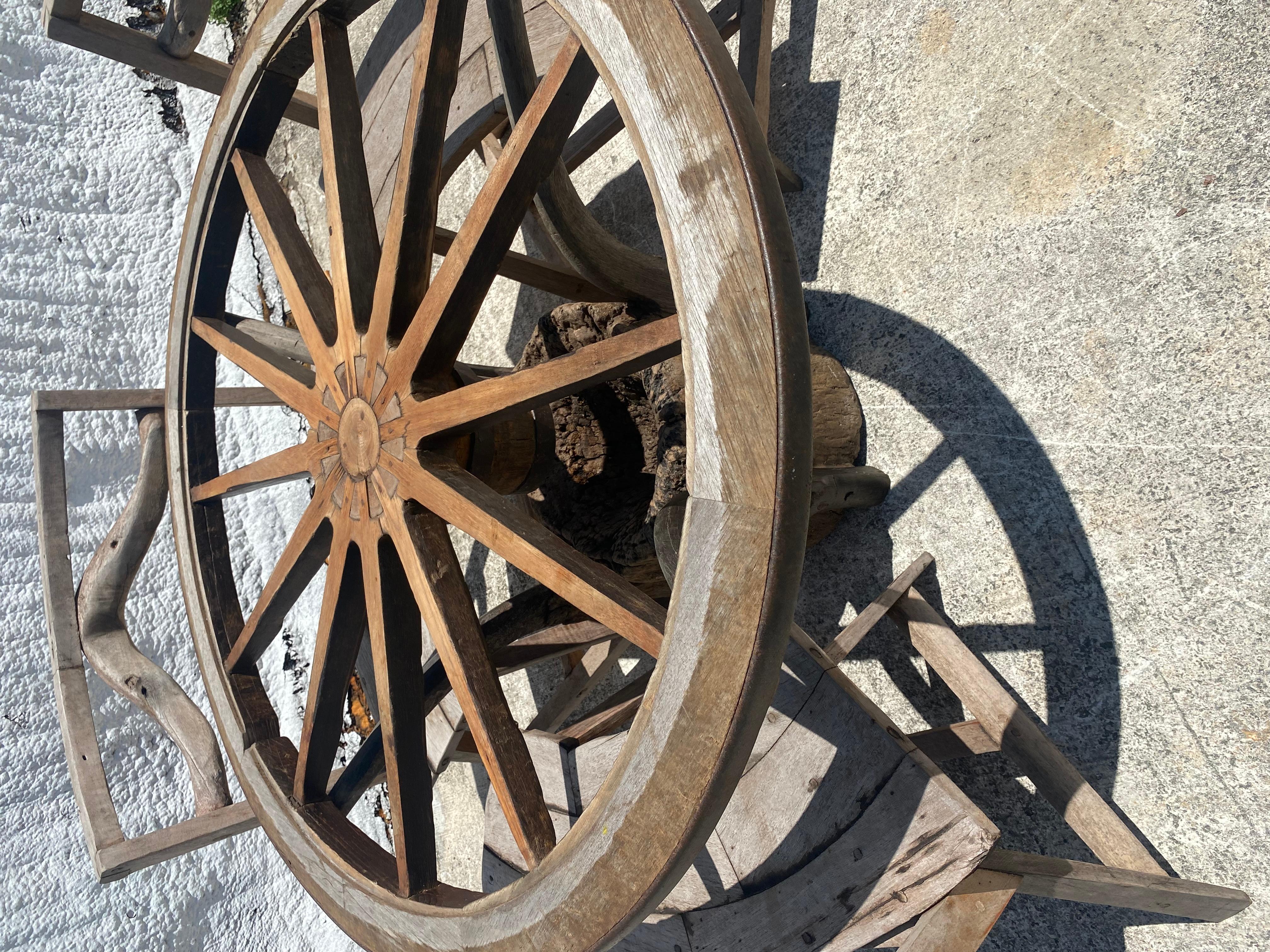 Vintage Rustic Custom Built Wagon Wheel Table and Benches Set 1