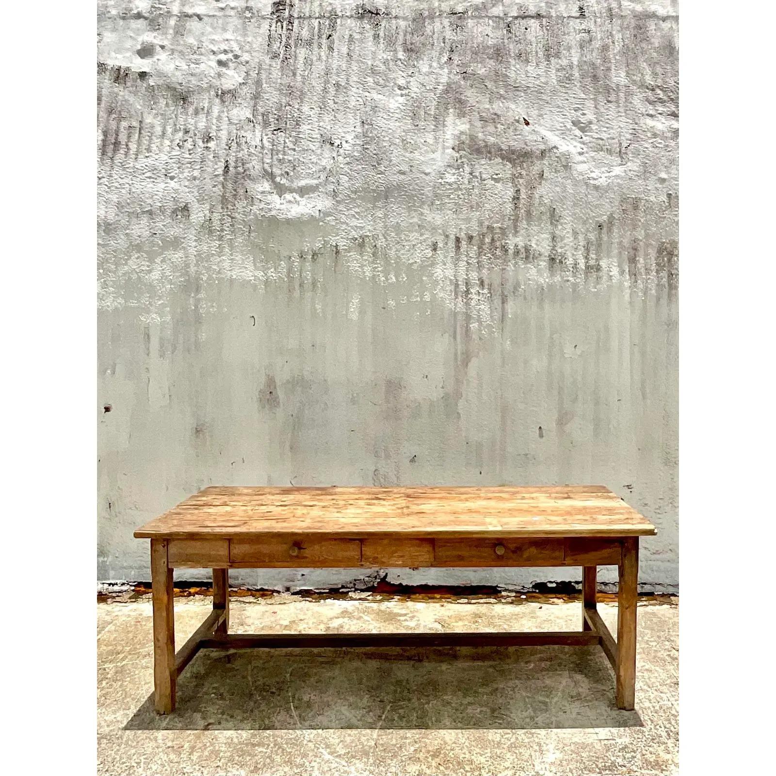North American Vintage Rustic Distressed Farm Dining Table