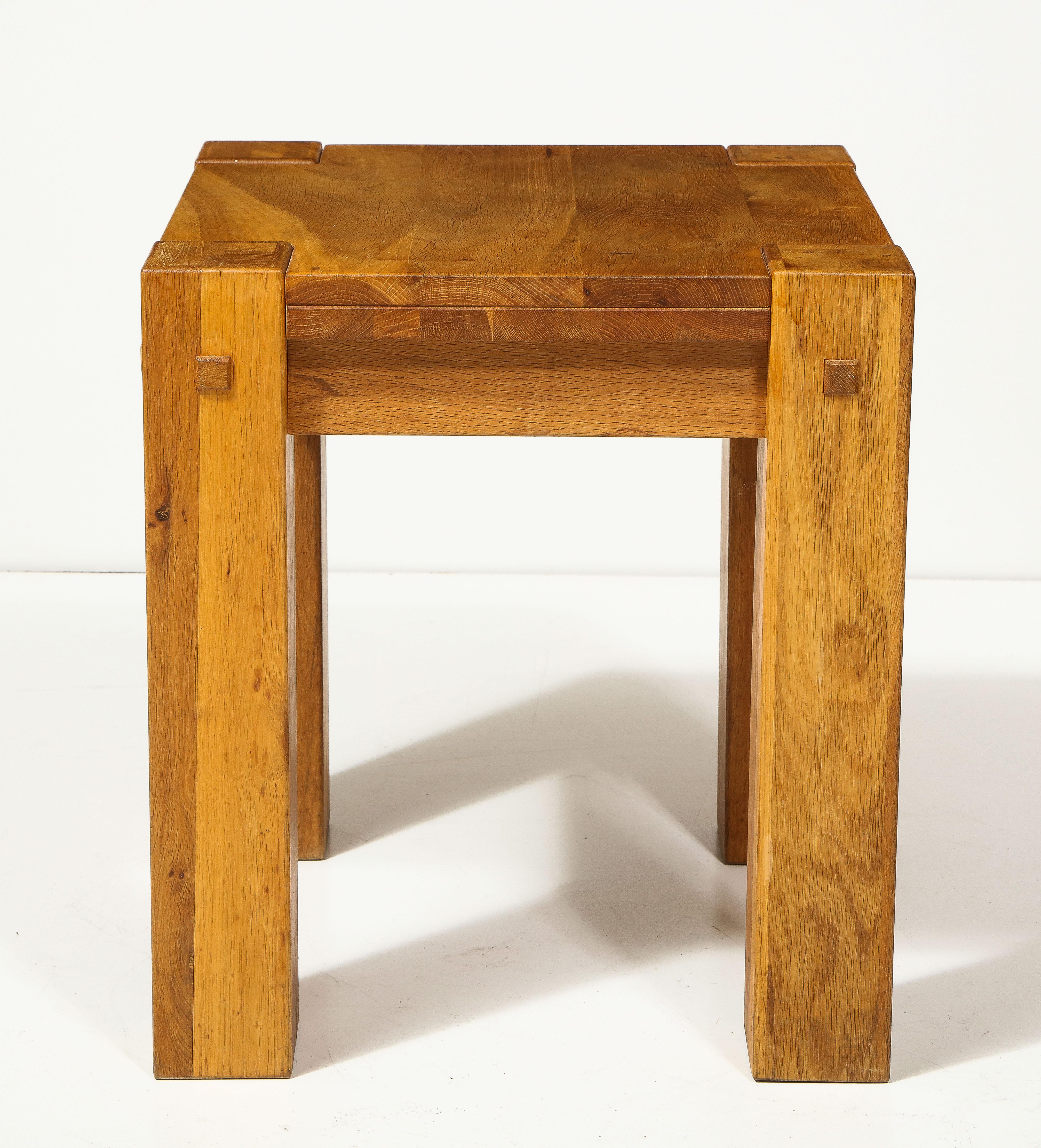 Vintage rustic elm side table, France, c. 1970s. 

2 Available; sold individually.