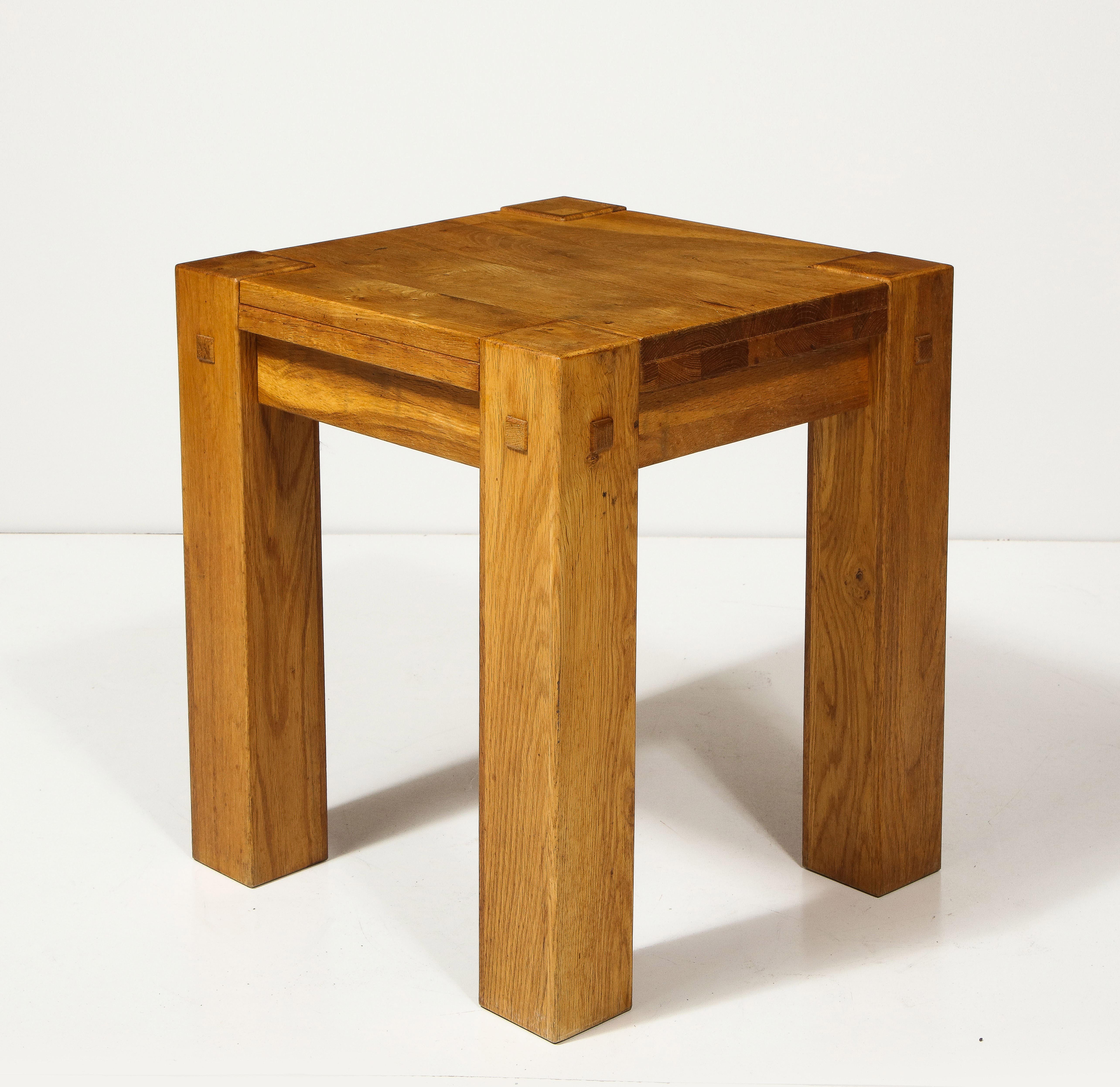 Vintage Rustic Elm Side Table, France, C. 1970s 4