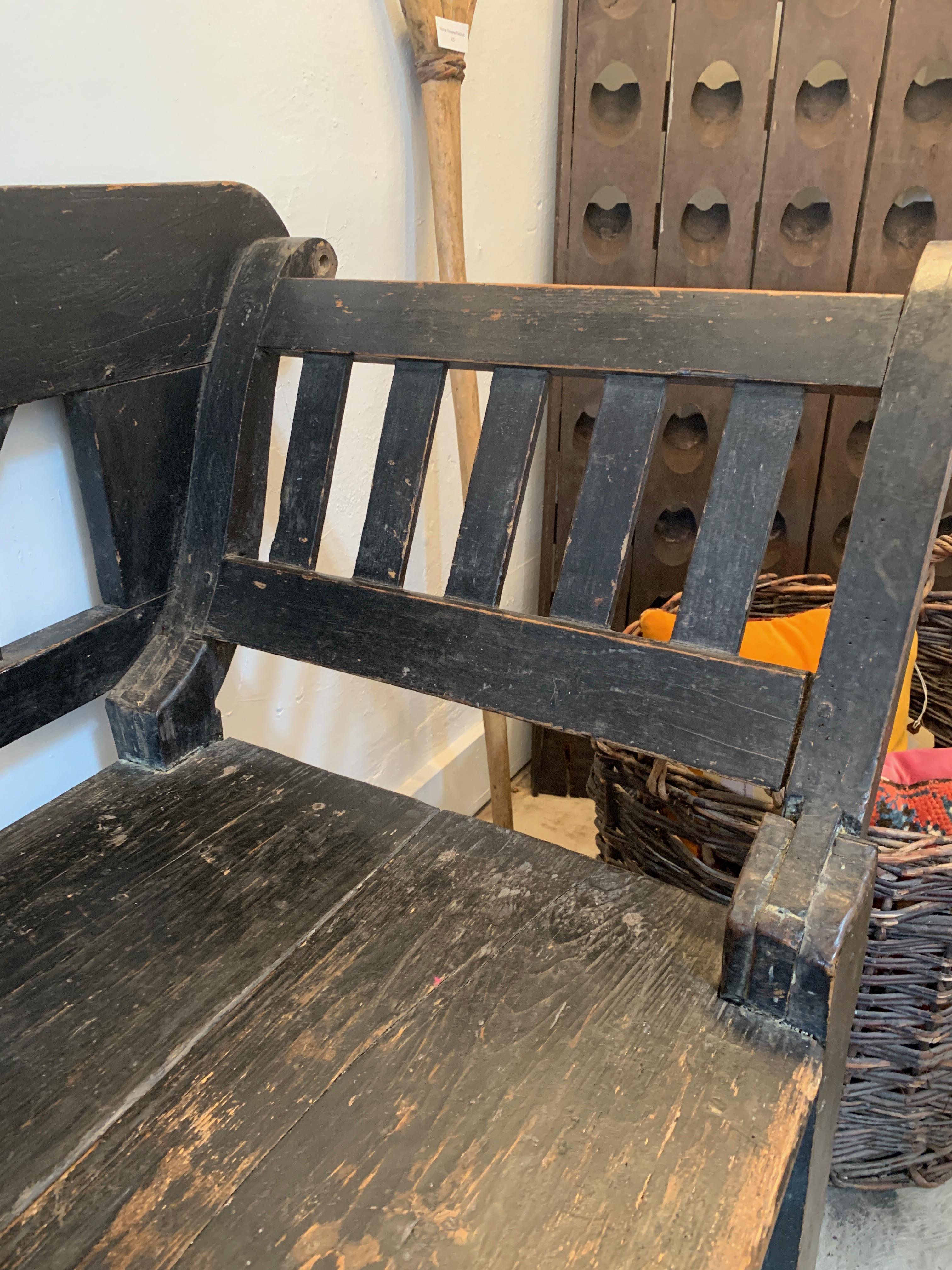 Rustic European Black Painted Bench 1