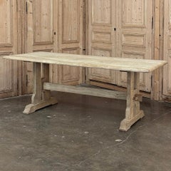 Vintage Rustic European Stripped Oak Trestle Dining Table