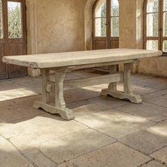 Vintage Rustic European Stripped Oak Trestle Dining Table