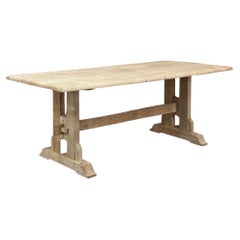 Vintage Rustic European Stripped Oak Trestle Dining Table