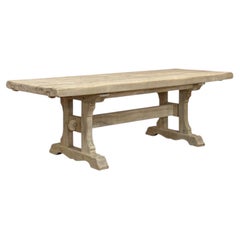 Vintage Rustic European Stripped Oak Trestle Dining Table