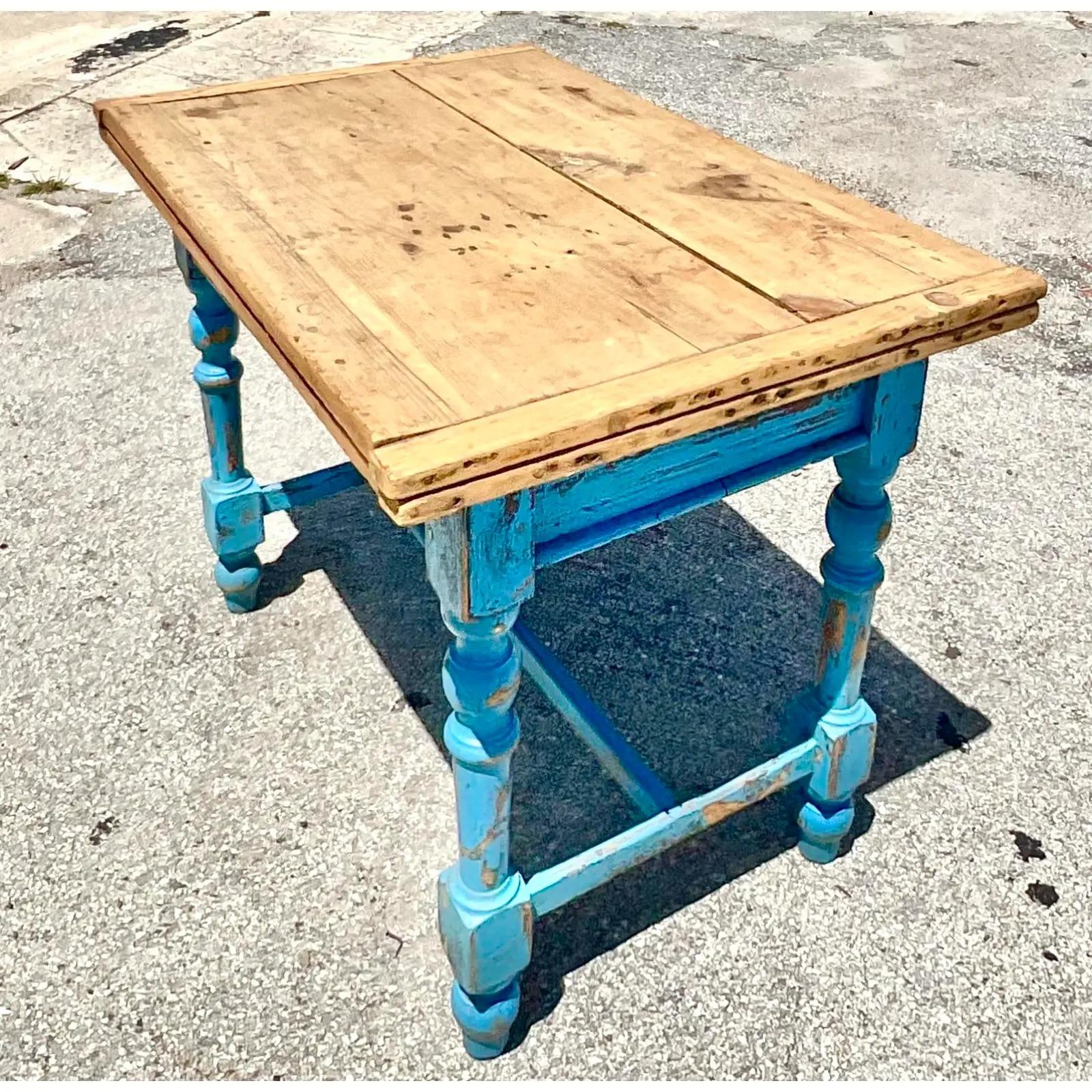 20th Century Vintage Rustic Expanding Farm Table For Sale