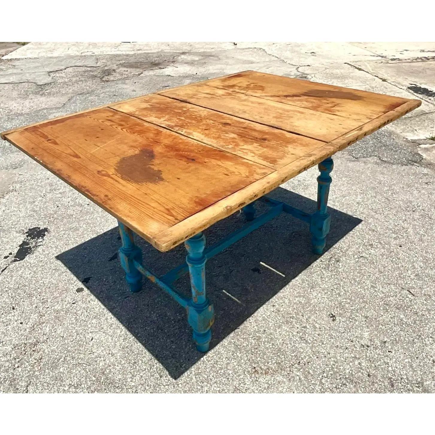 Paint Vintage Rustic Expanding Farm Table For Sale