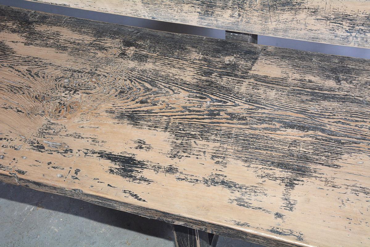 20th Century Vintage Rustic Farm Bench with Back