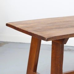 Vintage Rustic Farmhouse Mid-Century Brutalist Oak Dining Table
