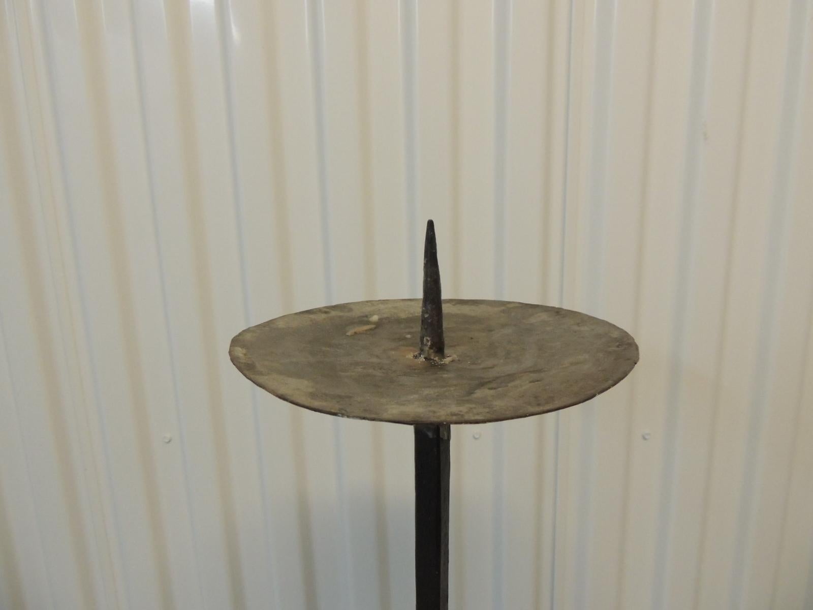 Belgian Vintage Rustic Forged Iron Tall Candelabra For Sale